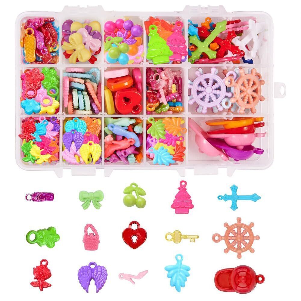 3889 220pcs 15 Styles Candy Color Chunky Acrylic Charms Pendants Beads